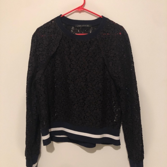 Zara Black Lace Sweatshirt, M - Picture 2 of 7